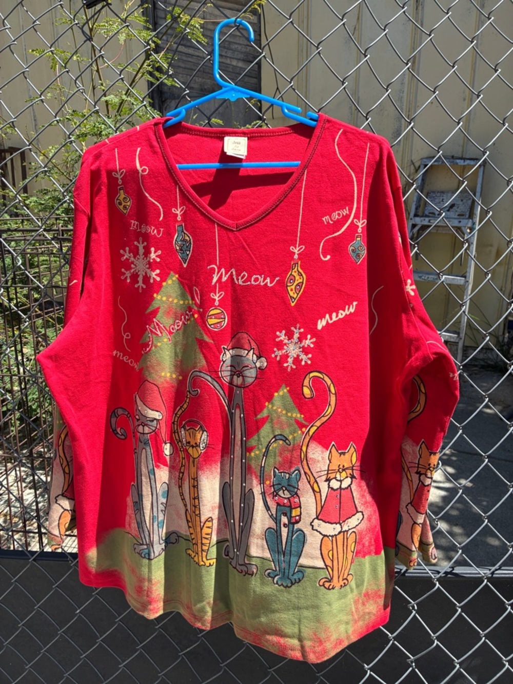 Jess & Jane Meow Christmas Top Size 3X